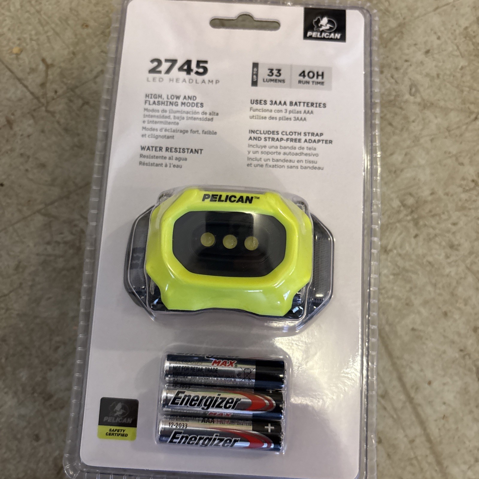 PELICAN 2745 Safety Certified Headlamp, Safety Yellow 027450-0103-245