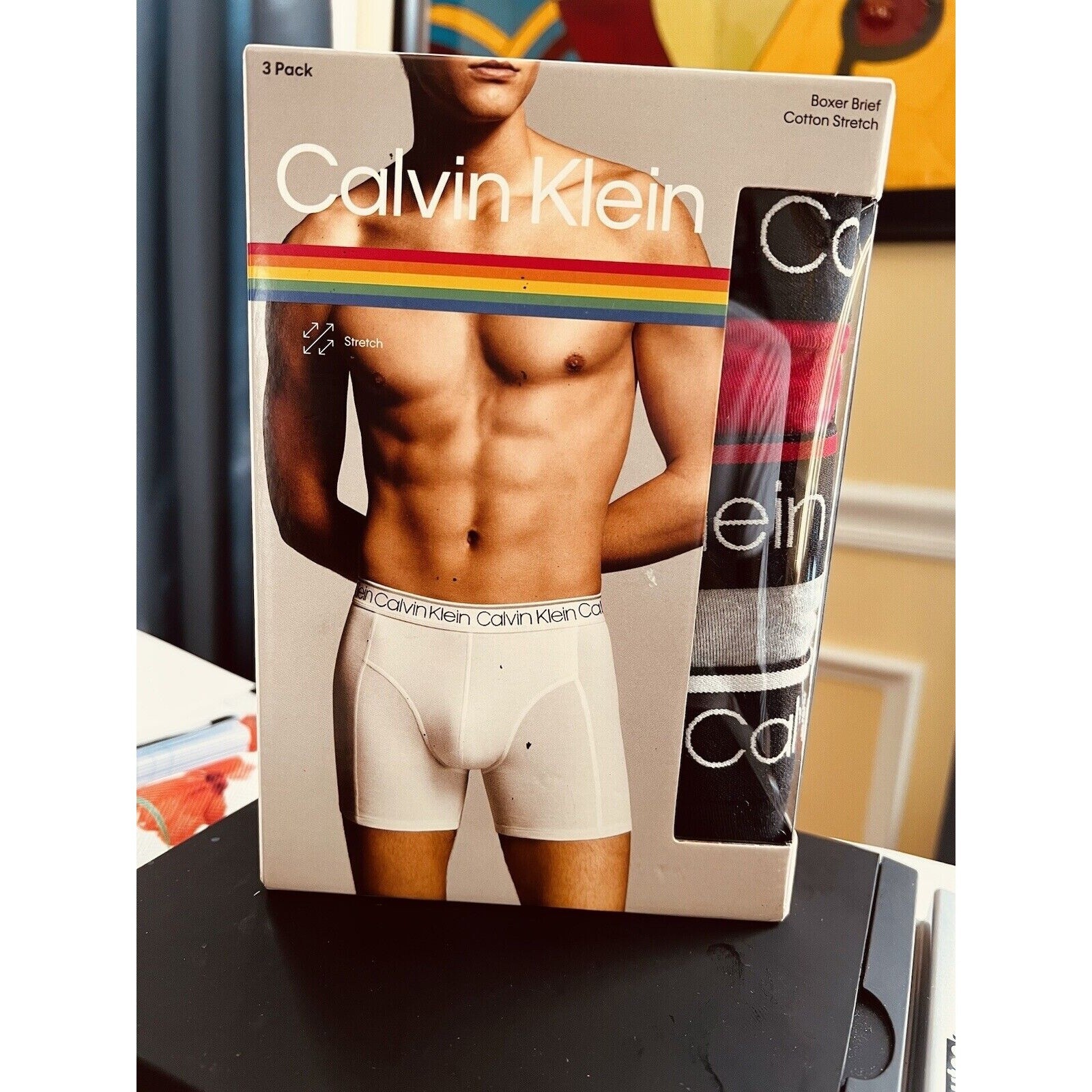 CALVIN KLEIN COTTON STRETCH BOXER BREIF 3 PACK  NP24220-922 - MEN'S SIZE - XL
