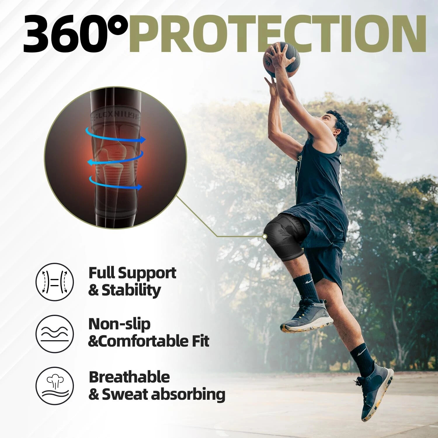 2Pcs Knee Sleeve Compression Brace Support For Sport Joint Pain Arthritis Relief