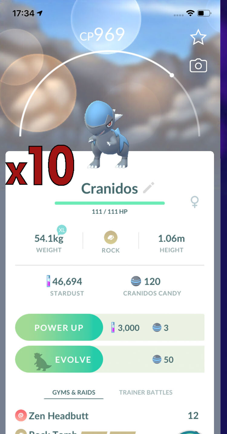 10x Cranidos Pokemon Bundle !! Good Chance of Lucky and Good IVs !! Go