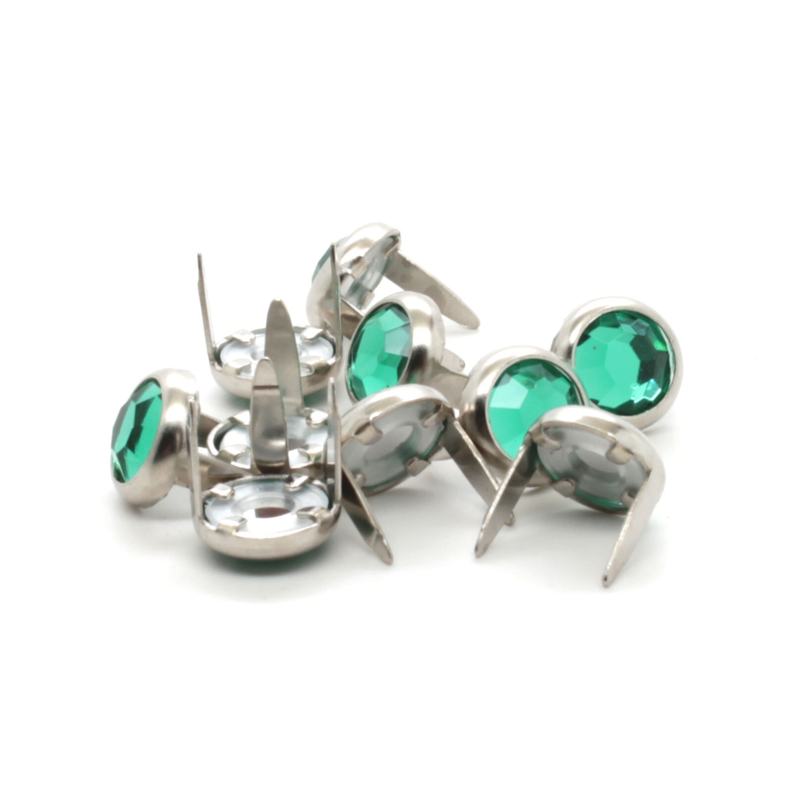 Green Rhinestone Nickel Plated Nailhead Brass Spots 10 pk 5/16" Diameter 1330-62