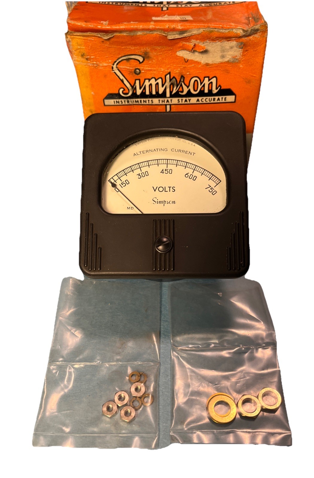 NOS Simpson Instruments Model #57 Cat. #8690 0-750 AC Volts Panel Meter USA Made