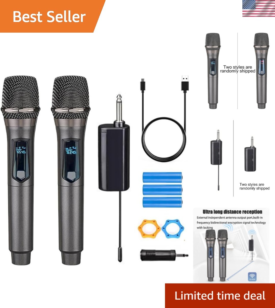 Rechargeable Fixed Frequency Wireless Dual Microphone,Handheld Dynamic Mic