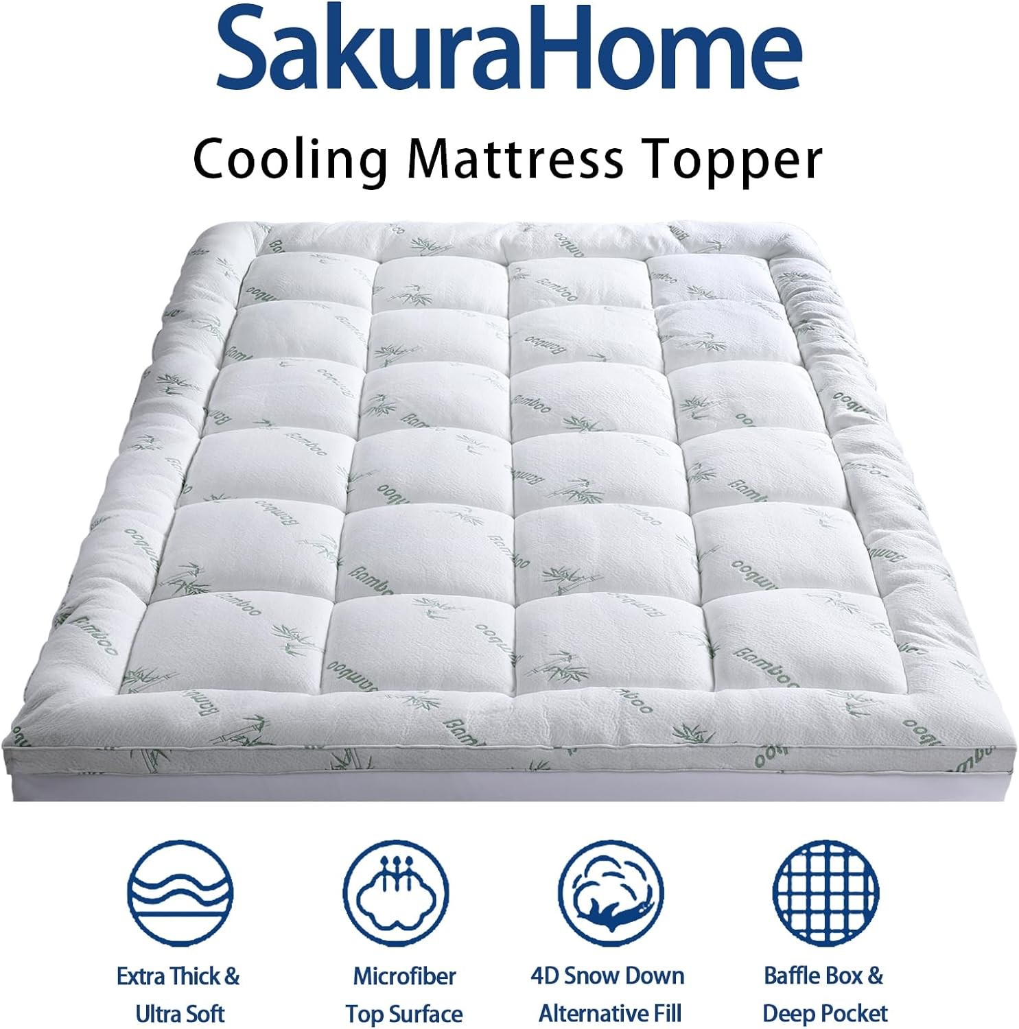 Mattress Topper California King Size, Cooling Extra King, White
