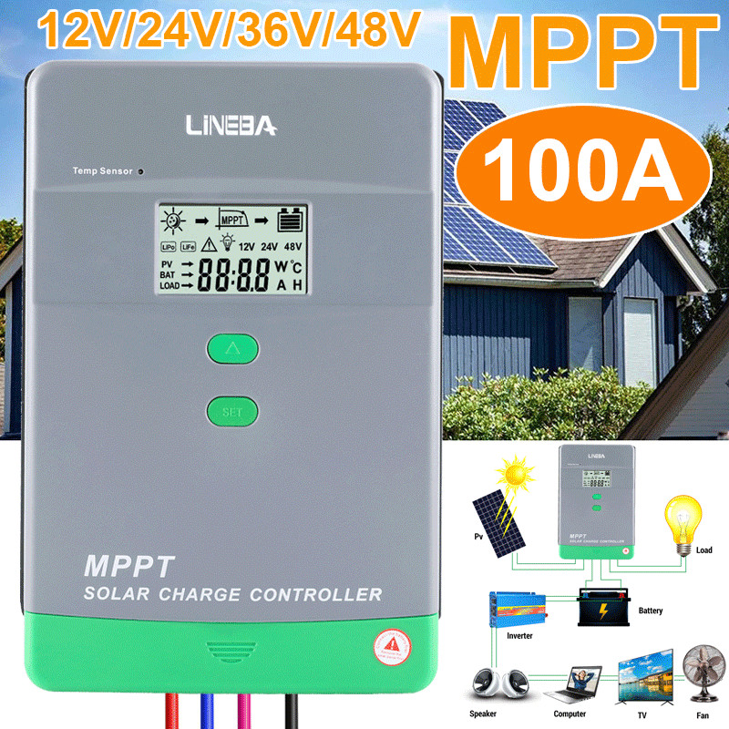 100 AMP MPPT Solar Panel Controller - 12/24/36/48V Battery Charger Regulator US