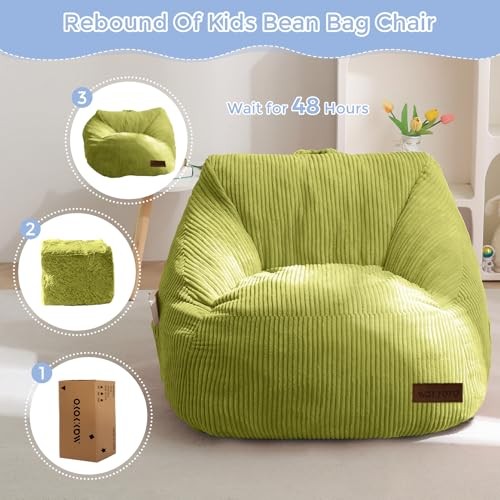 Kids Bean Bag Chair, Bean Bag Couch with Handle, Comfy Toddler Standard Green