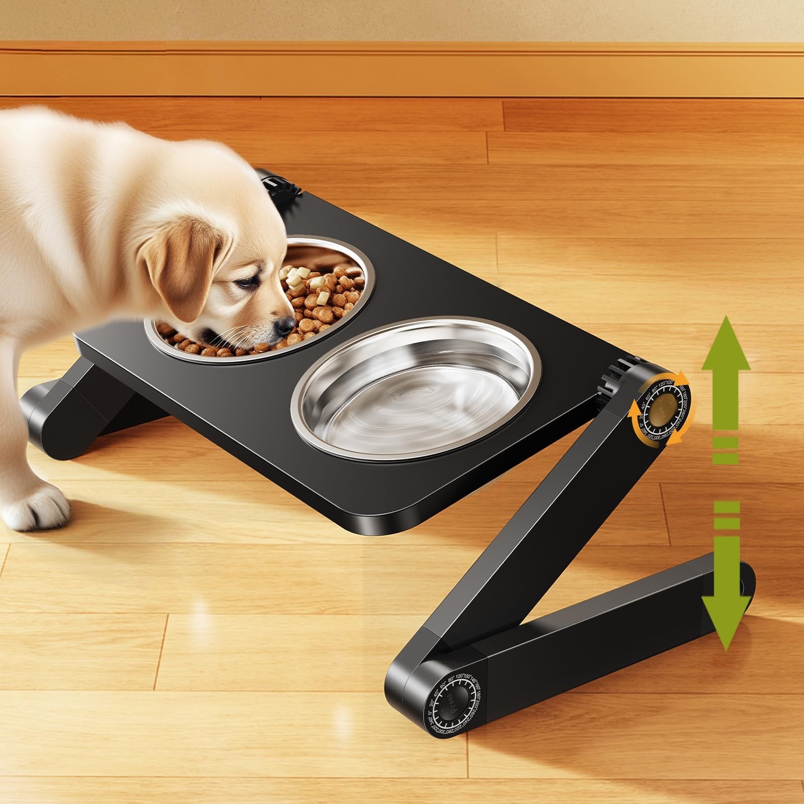 Elevated Dog Bowls, Adjustable Raised Dog Bowl Stand, Foldable Pet Bowls with...