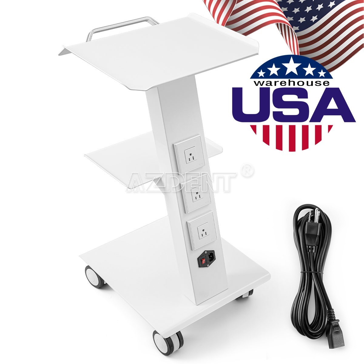 Dental Mobile Trolley Tool Cart 3-Layer Drawer Multi-Function Cart power socket