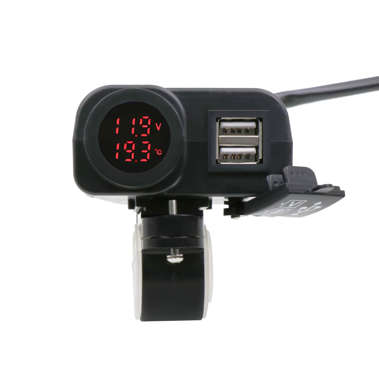 Motorcycle 5V 3.1A Dual USB Charger with Voltage Temperature Display Voltmeter