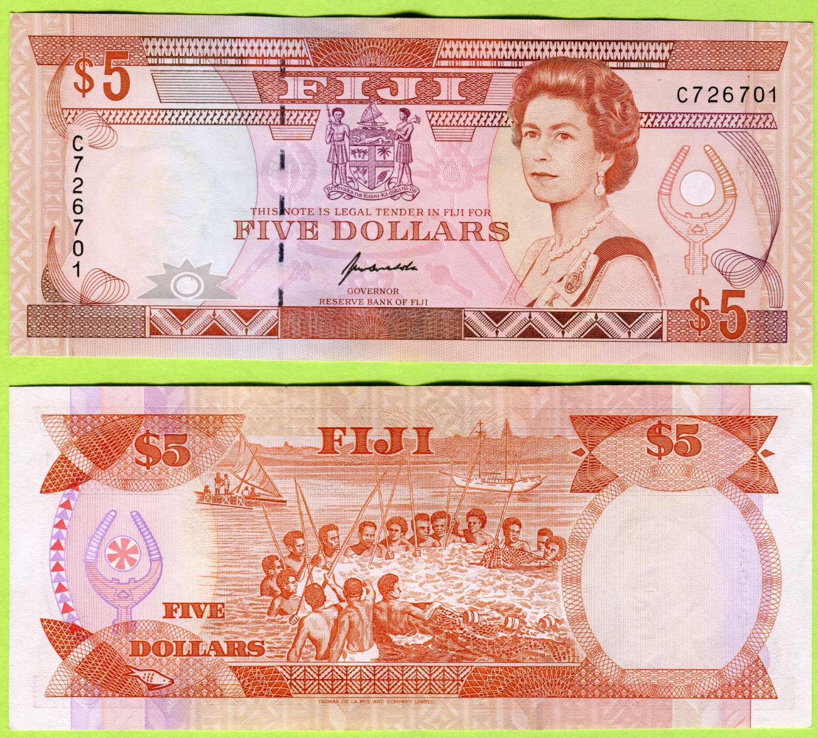 Fiji 5 Dollars ND(1992) P93 EF/AU- #726701