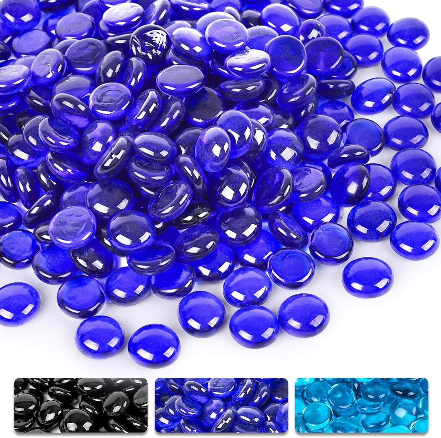 DomeStar 10LB Cobalt Blue Fire Pit Rocks, Reflective Round Glass Beads for Natur