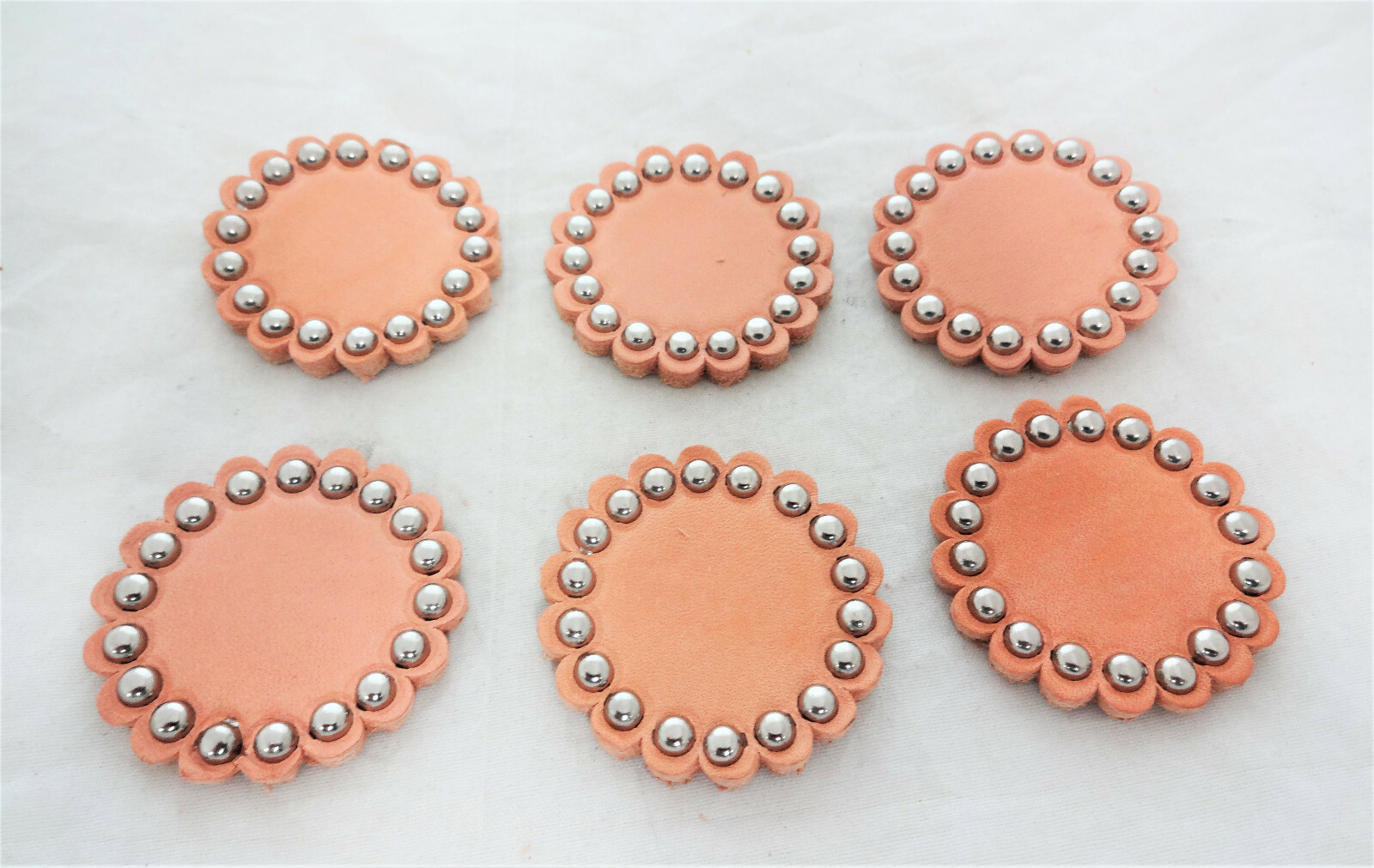Lot of 6 Natural Skirting Leather Rosettes Spotted Round Conchos Horse Sizes New