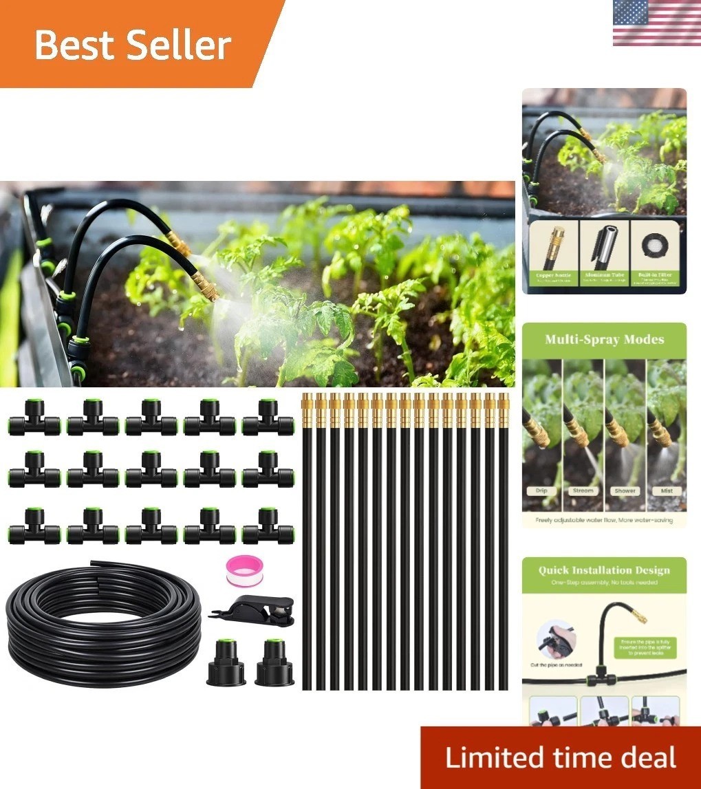 Eco-Friendly 50FT Garden Drip Irrigation System - 15 Adjustable Nozzles Included