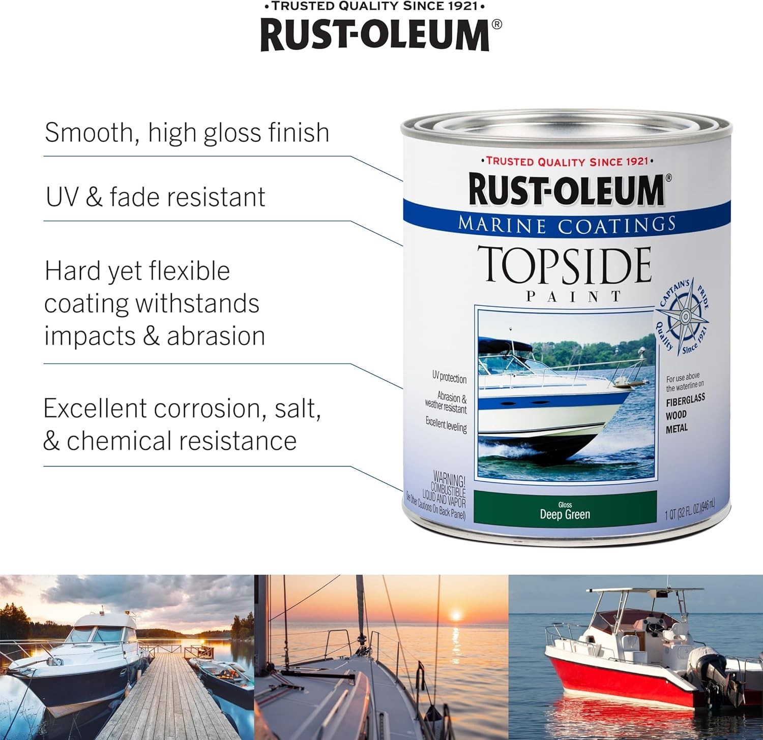 Rust-Oleum 206999 Marine Topside Paint, Gloss White, 1-Quart