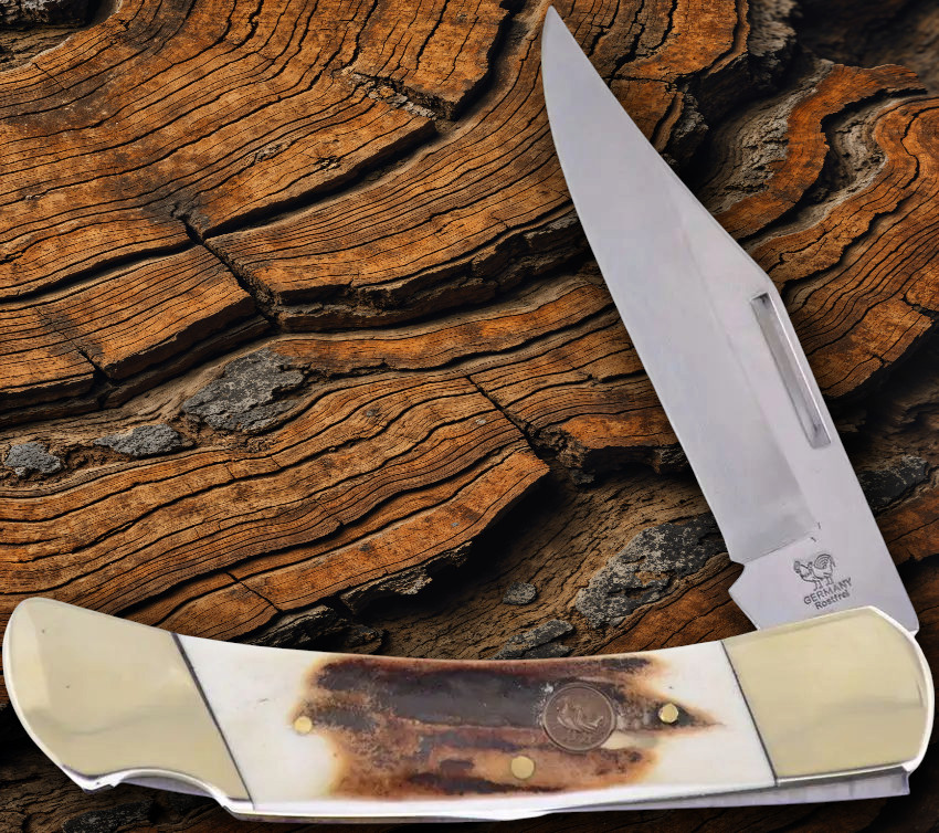Hen & Rooster Int Lockback Folding Knife 1.4116 Steel Blade Deer Stag Handle