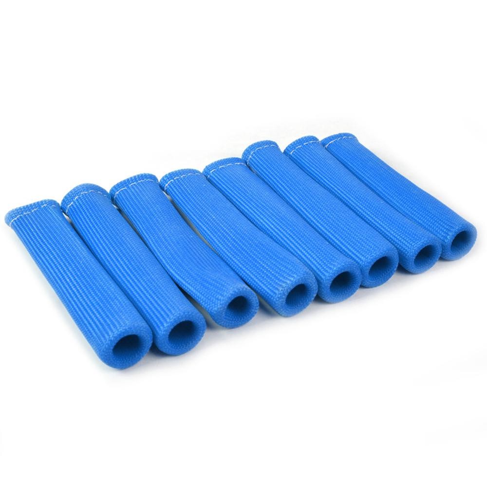 8X Blue Spark Plug Wire Sheath Wire Boots Sleeve Heat Shield Cover For SBC BBC d