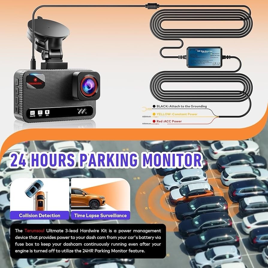 Dash Cam Acc Multi-Size Hardwire Kit with Voltage Indicator for Dash Camera 9.8F