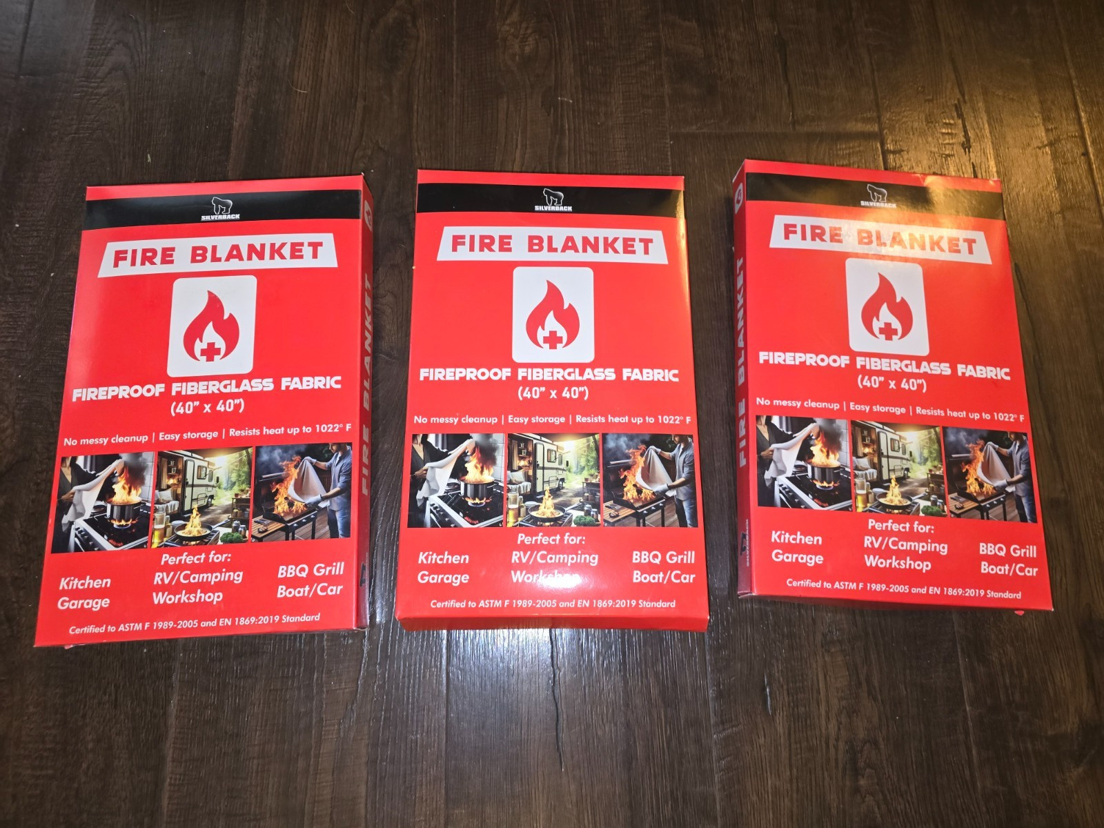 Lot of 3 Silverback 40" X 40" Fireproof Fiberglass Fire Blanket New