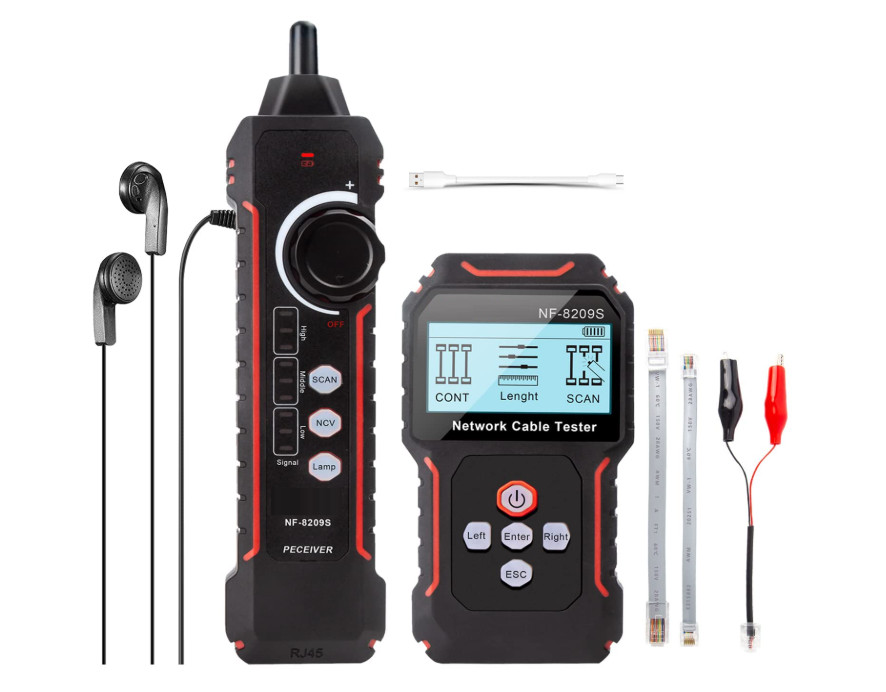 Tester Cable Red Ethernet con PoE NCV Medición Longitud y Escaneo Antiruido