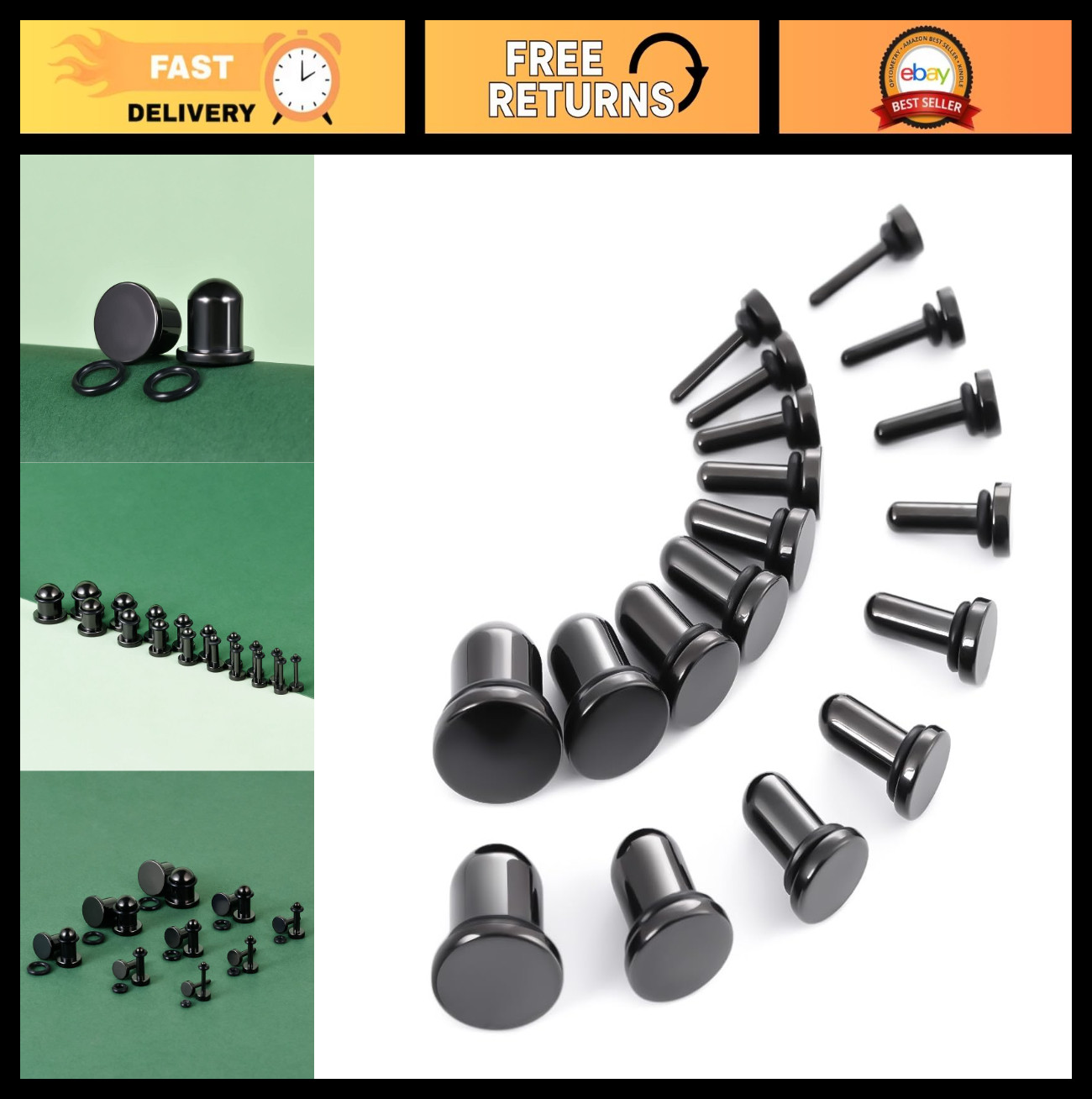 18PCS Surgical Stainless Steel Body Piercing Jewelry Set, Plugs & Expander Kit 1