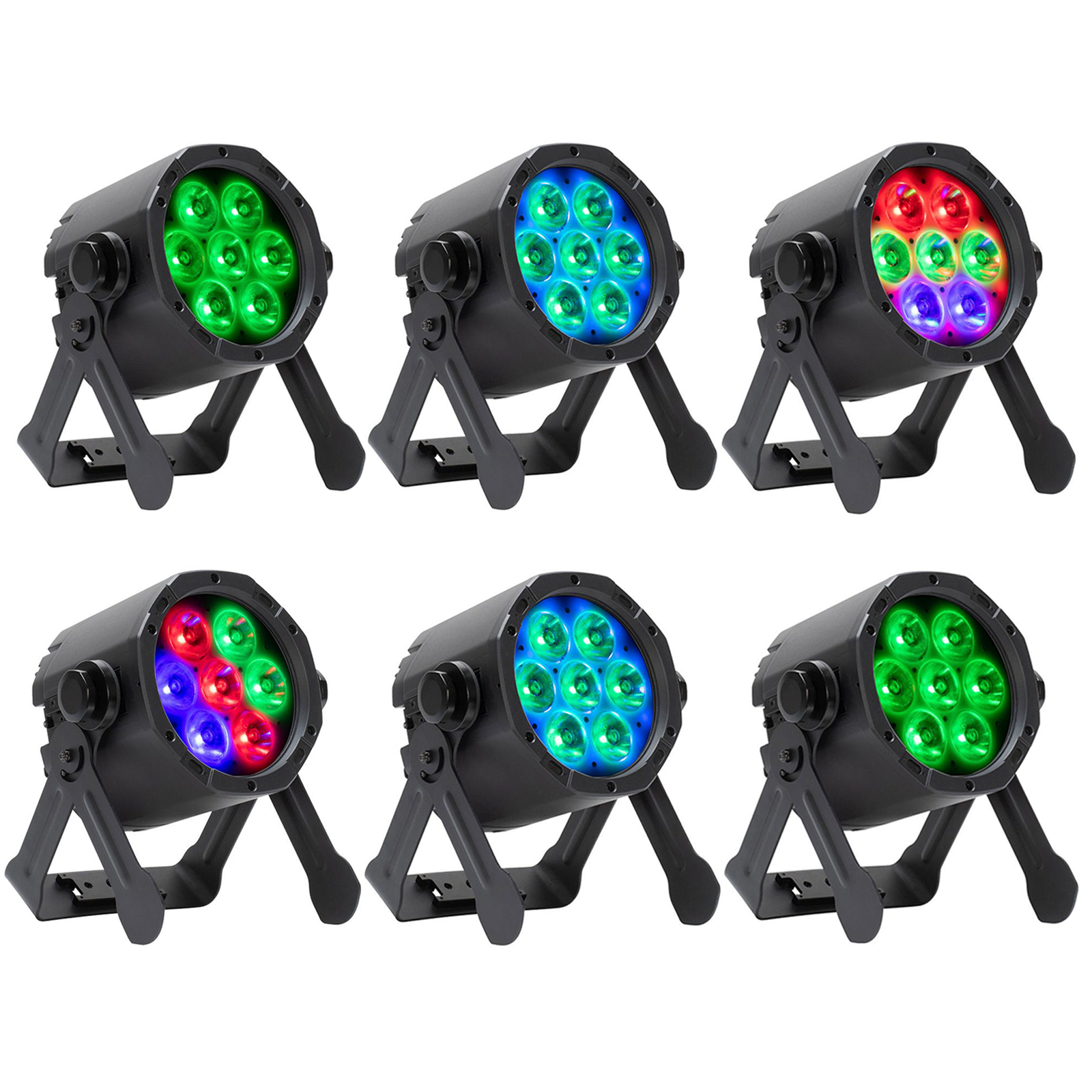 (6) American DJ ADJ ElectraPix Par 7 Pak RGBAL+UV DMX Par Lights w/ Flight Case