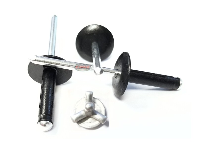 Black 3/16" Large Head Tri-Fold Exploding Aluminum Mandrel Pop Rivets 50 pack