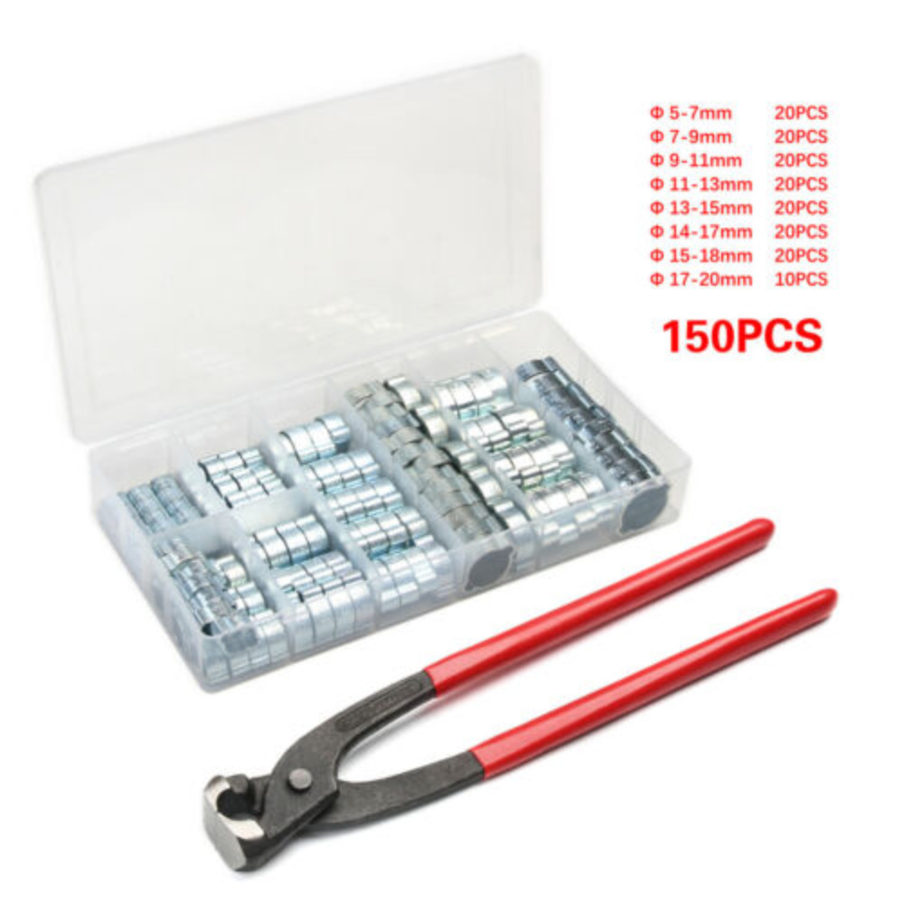 80-150X Double Ear Clamp O Clips Crimp Air Petrol Water Fuel Hose Pipe Plier Kit