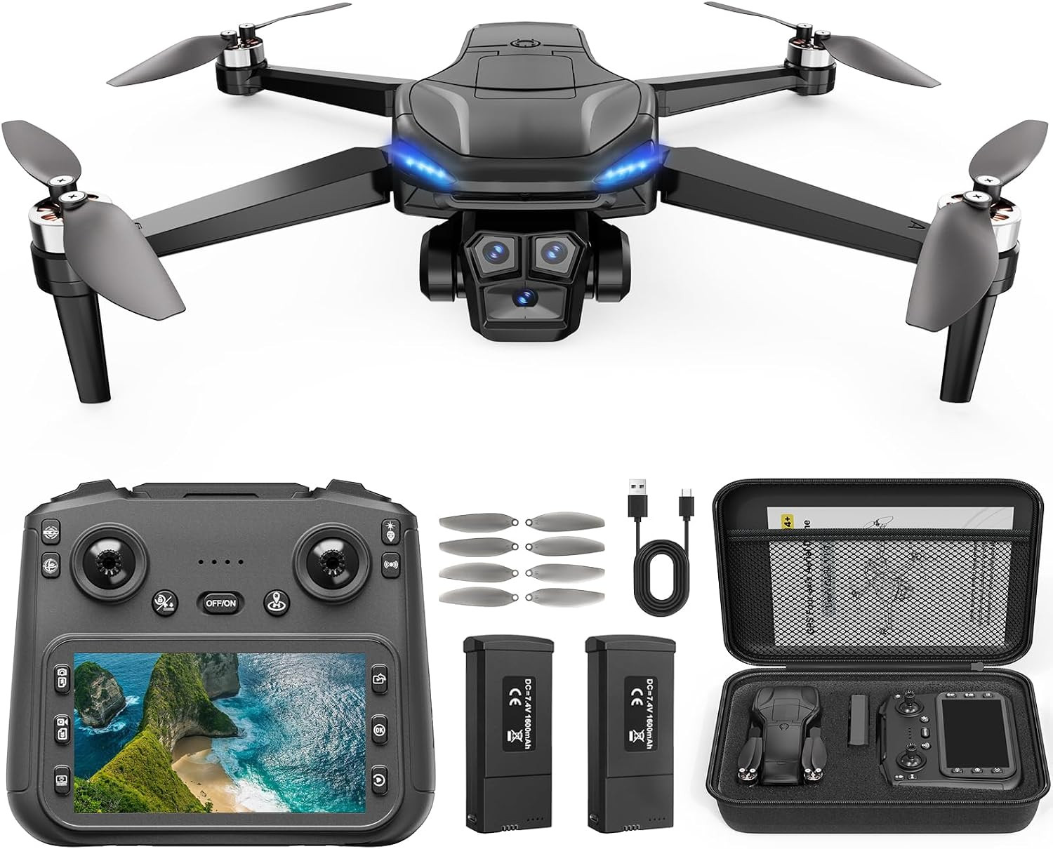 GPS Drone with Camera for Adults - 4K Drone with 4.5” FPV Screen Controller, 60