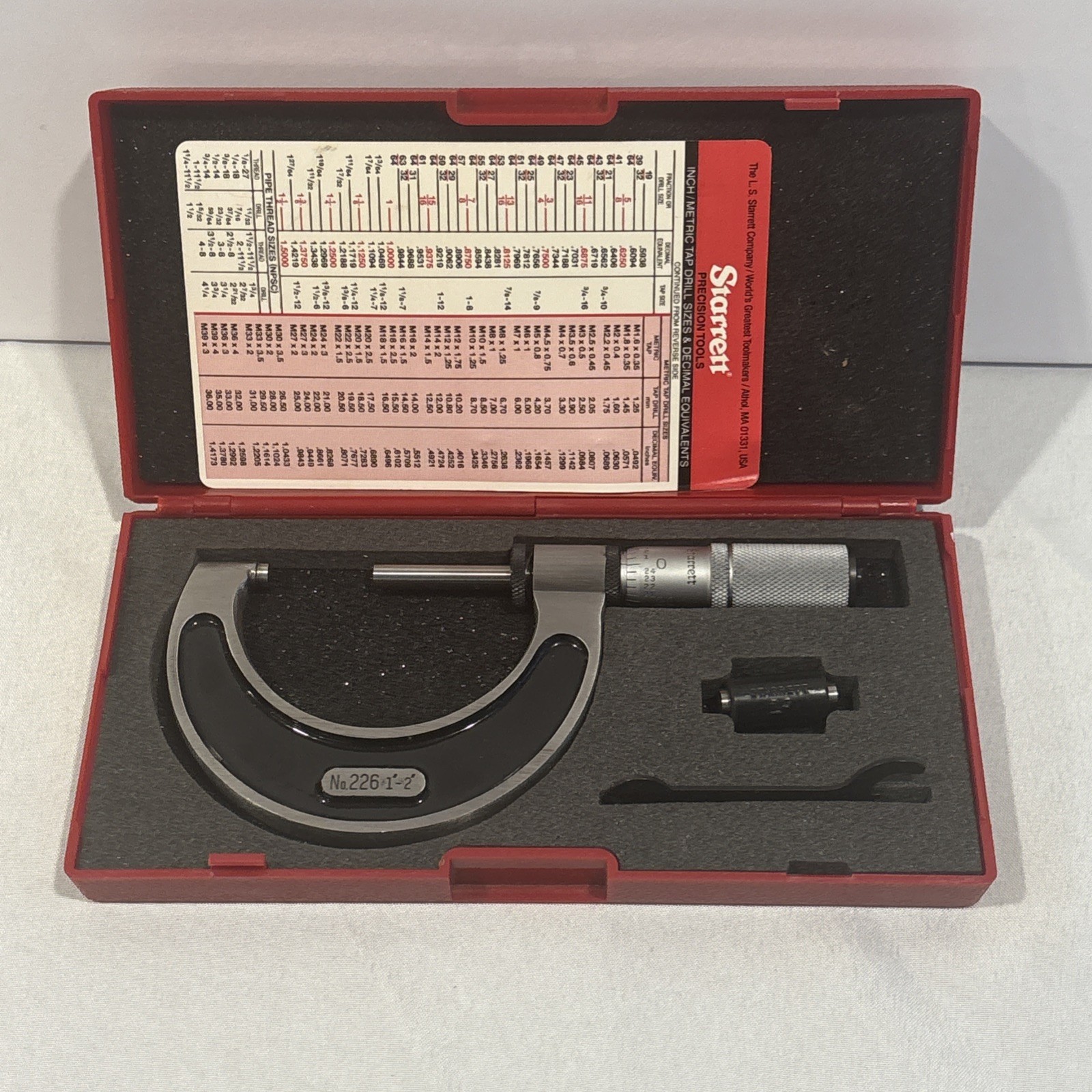 Starrett T226FL-2  Outside Micrometer, 1-2", Machinist Tool