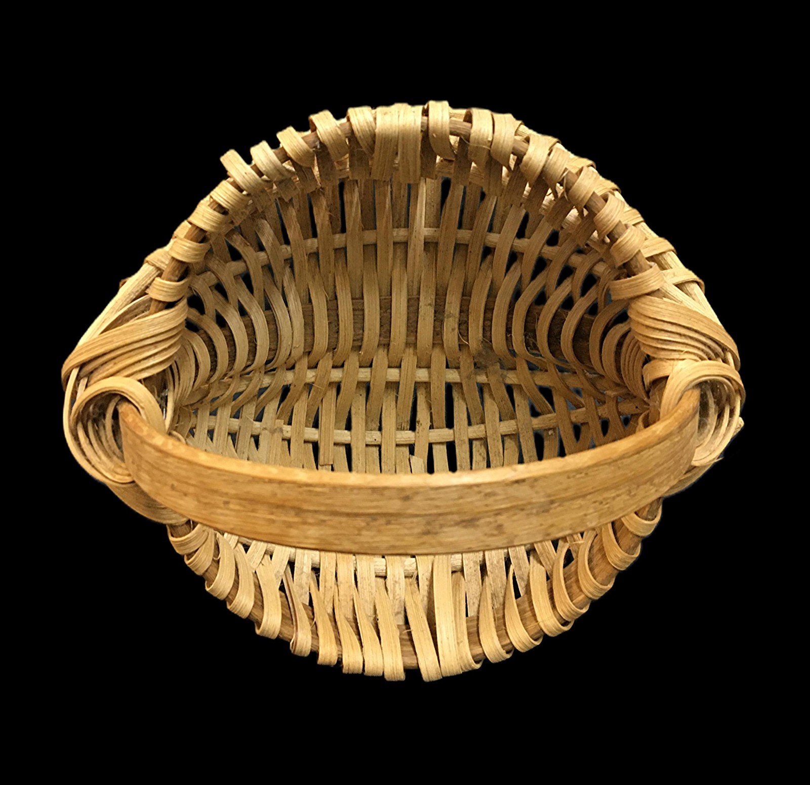 Buttocks Gathering Basket Wicker Woven Tan Small Vintage