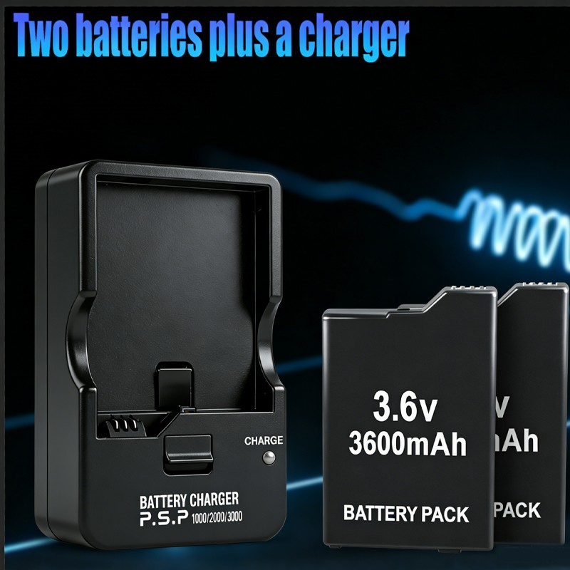 For Sony PSP Slim 2000/3000: 2-Pack 3600mAh Rechargeable Batteries + 1 Charger