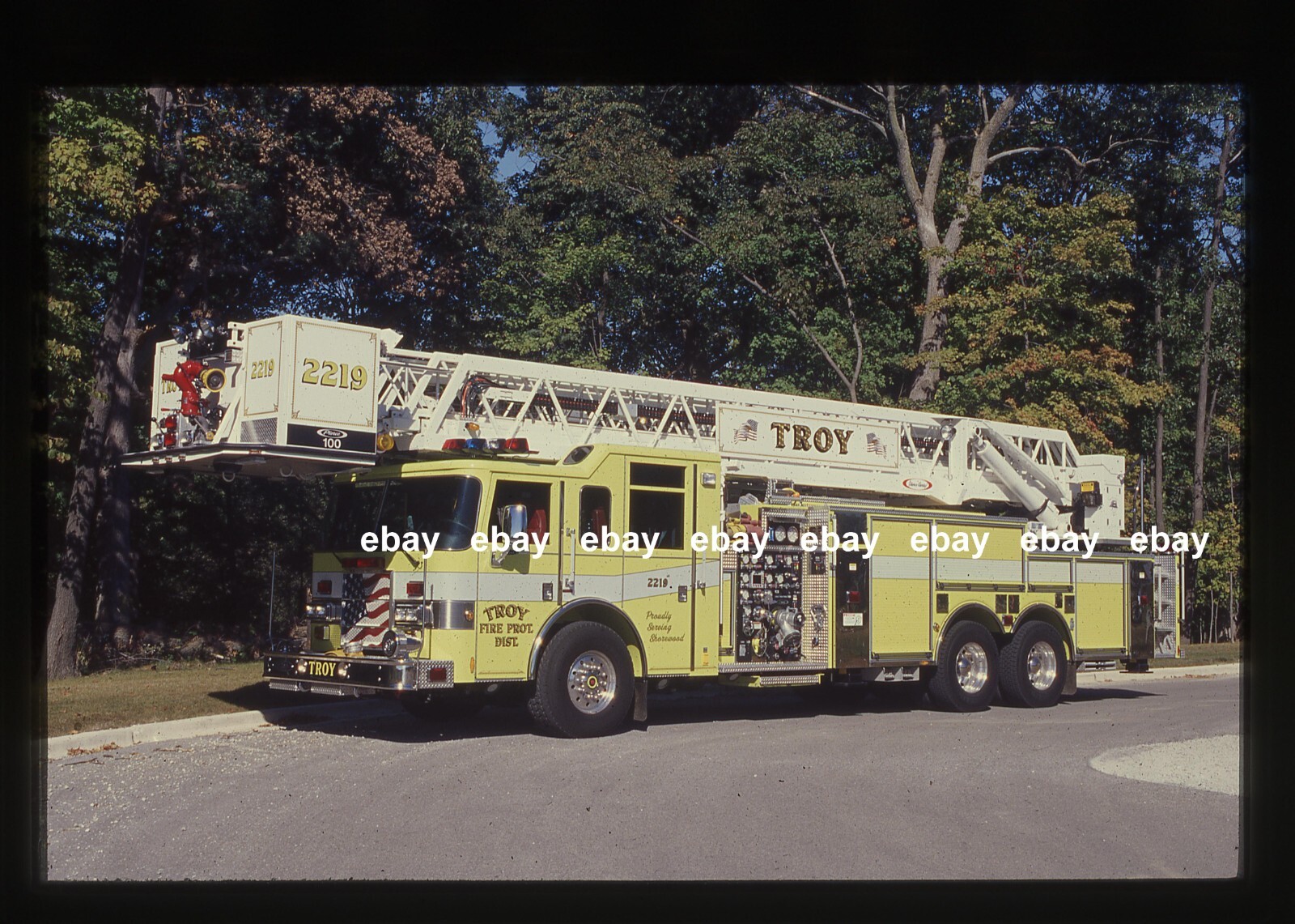 Troy FPD Shorewood IL 2003 Pierce Dash 100' RM Tower Fire Apparatus Slide