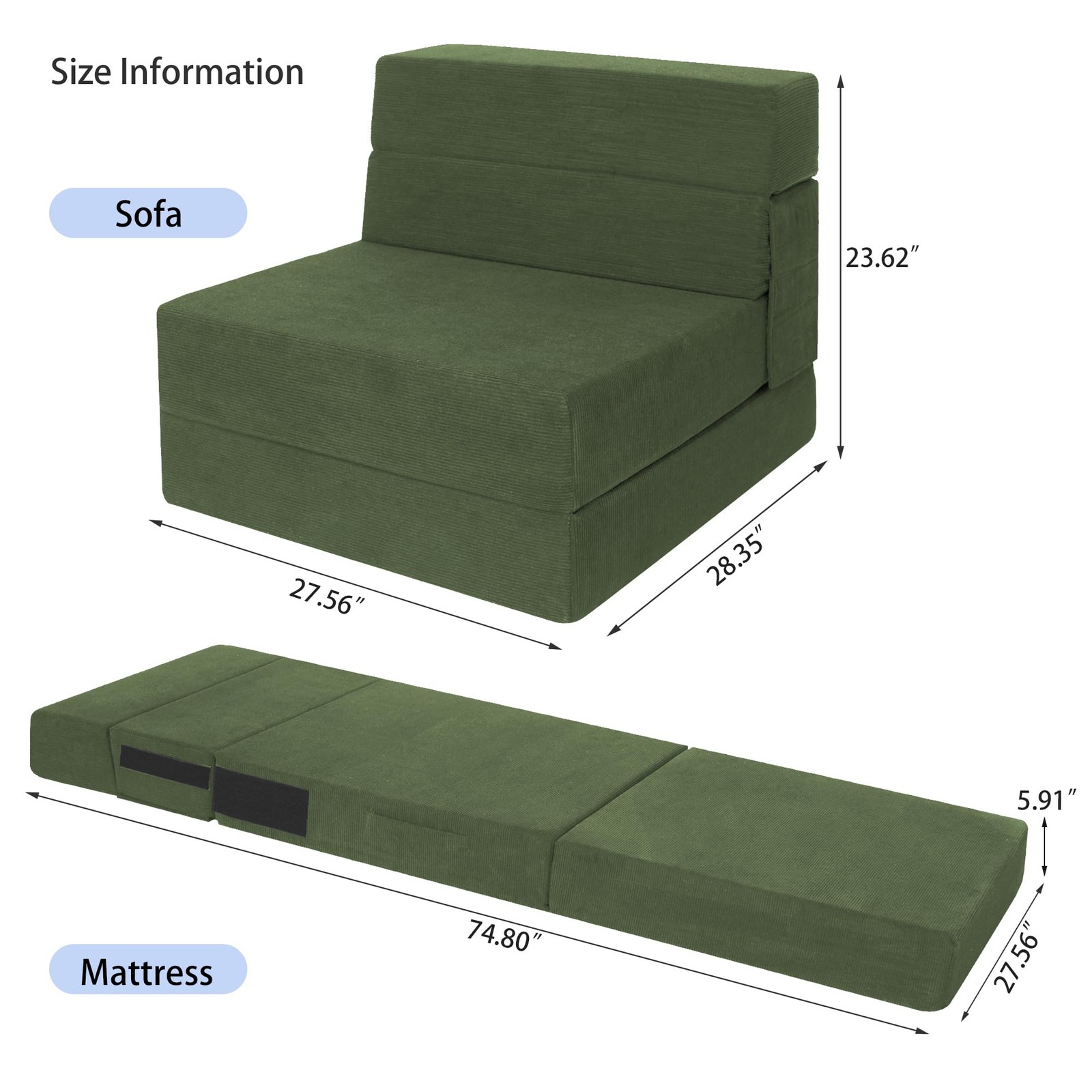 Sofa Bed Foldable Mattress ，Folding Sleeper Sofa Chair Bed Floor Mattress wit...