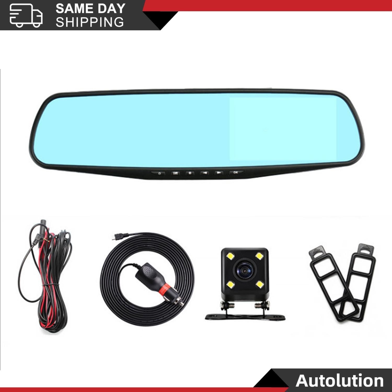 1set Rearview Mirror Dashcam 1080P Dual Lens 4.3-inch For 12V Cars Brand New