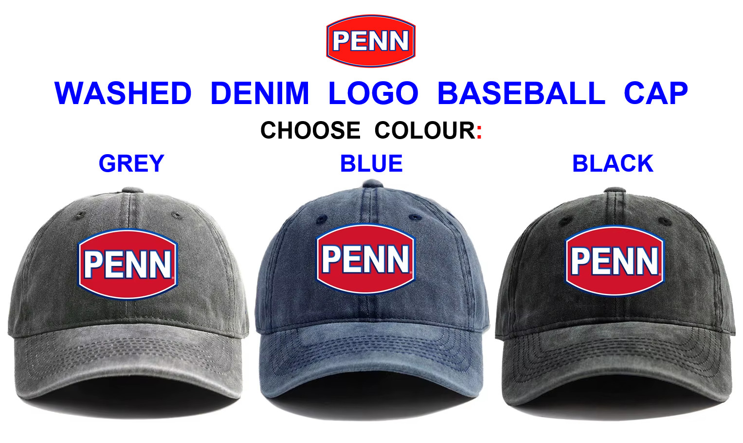 PENN WASHED DENIM FISHING CAP BASEBALL CAP FOR BOAT ROD REEL SEA FISHING TACKLE