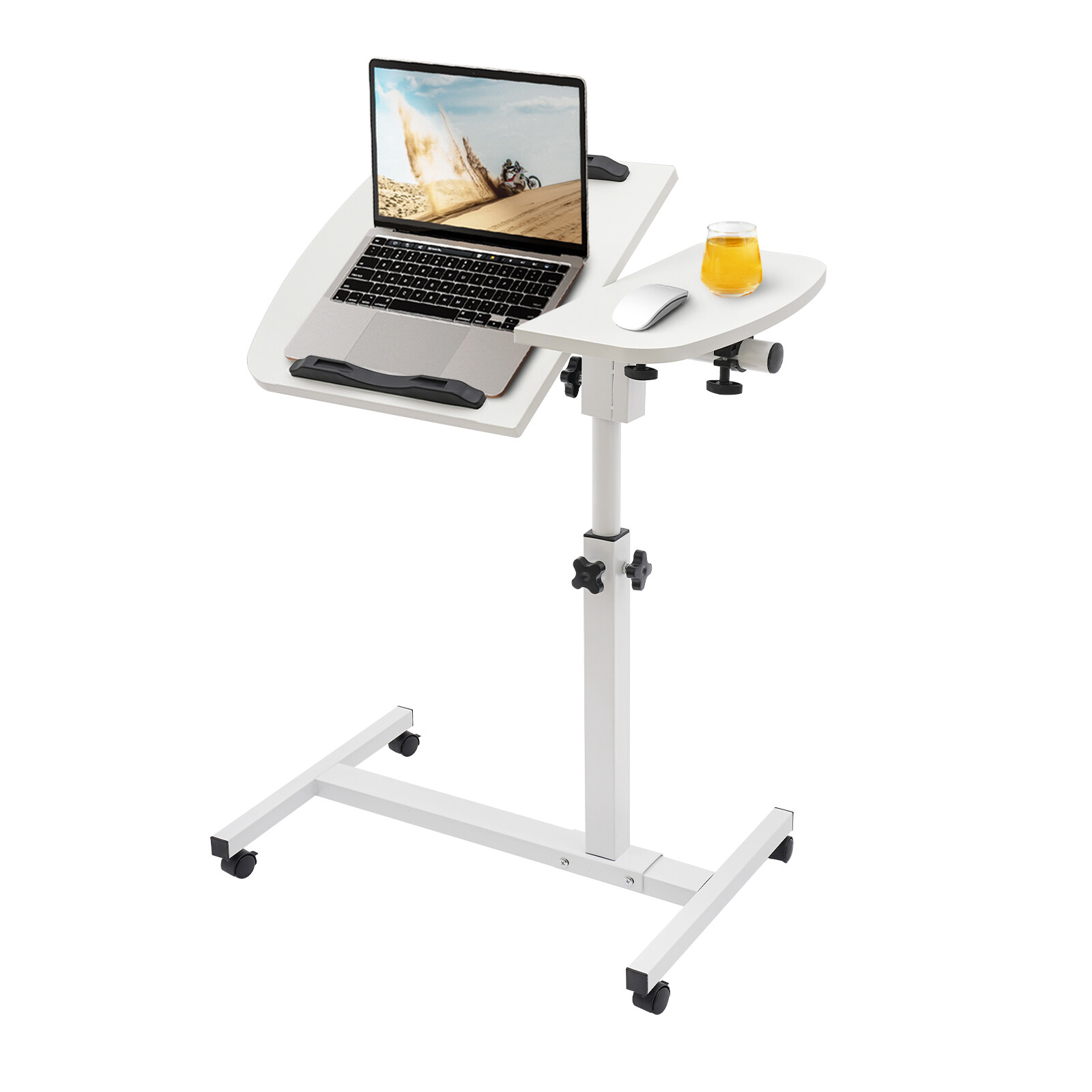 Rolling Laptop Desk Stand Sofa Table Overbed Food Tray Rack Height Adjustable