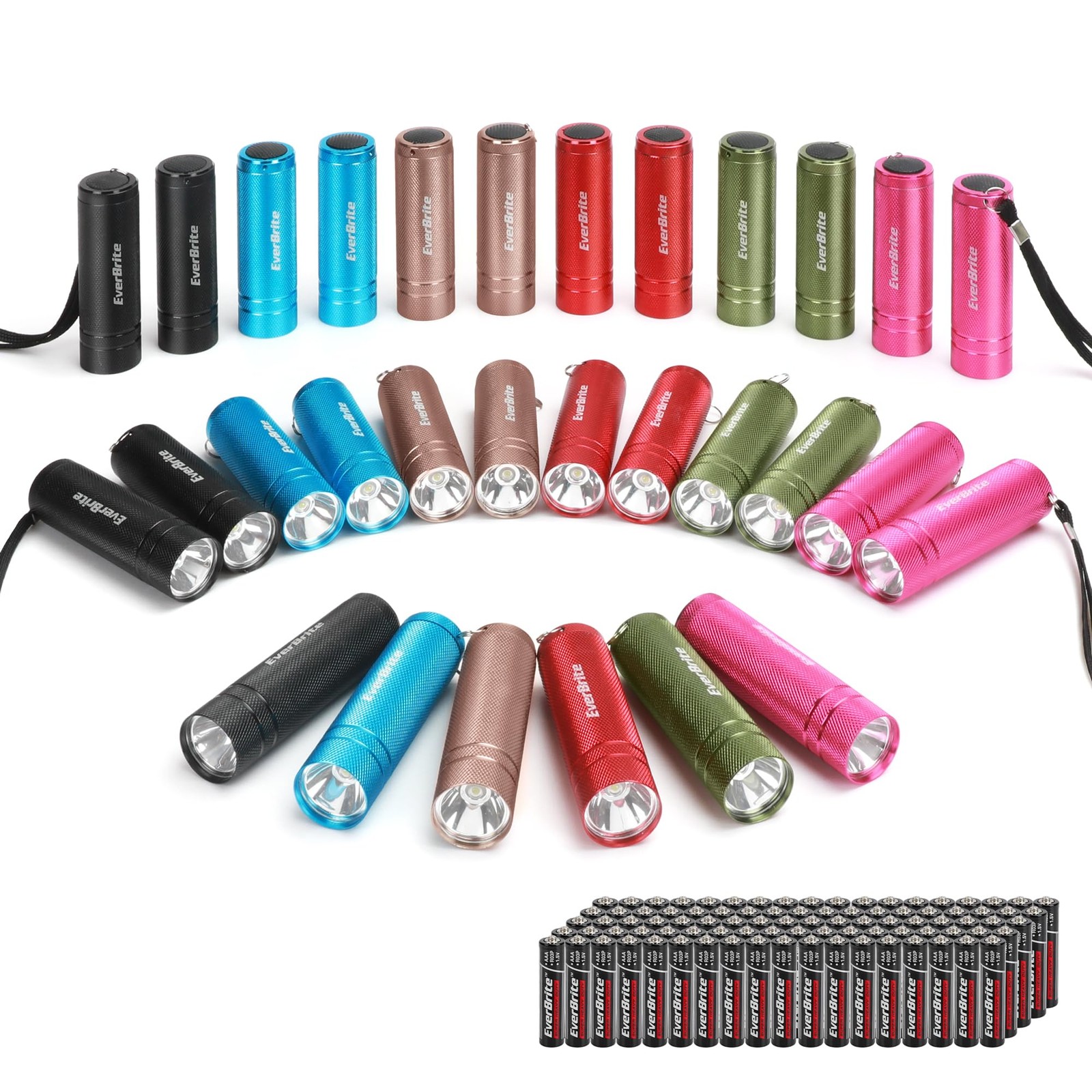 EverBrite 30-Pack Mini Flashlight Set, Aluminum LED Handheld Torches Black