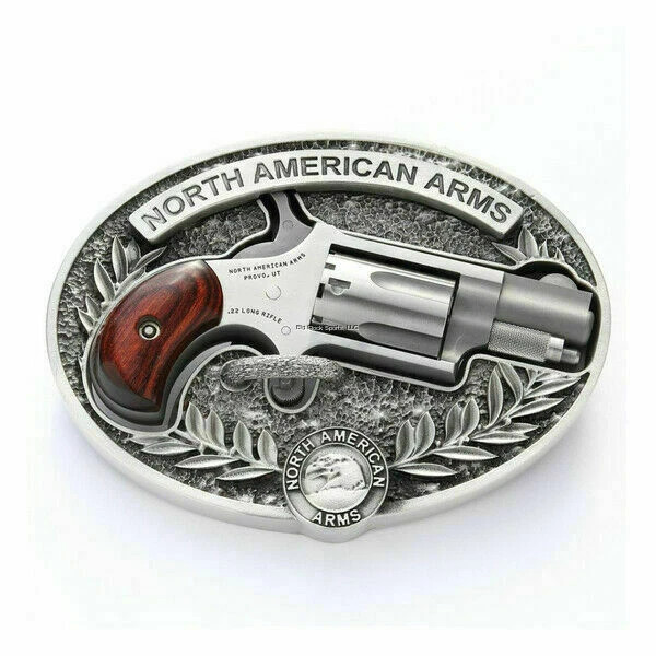 North American Arms Mini Revolver 22LR Oval Belt Buckle – Silver Fits 1–1 1/2