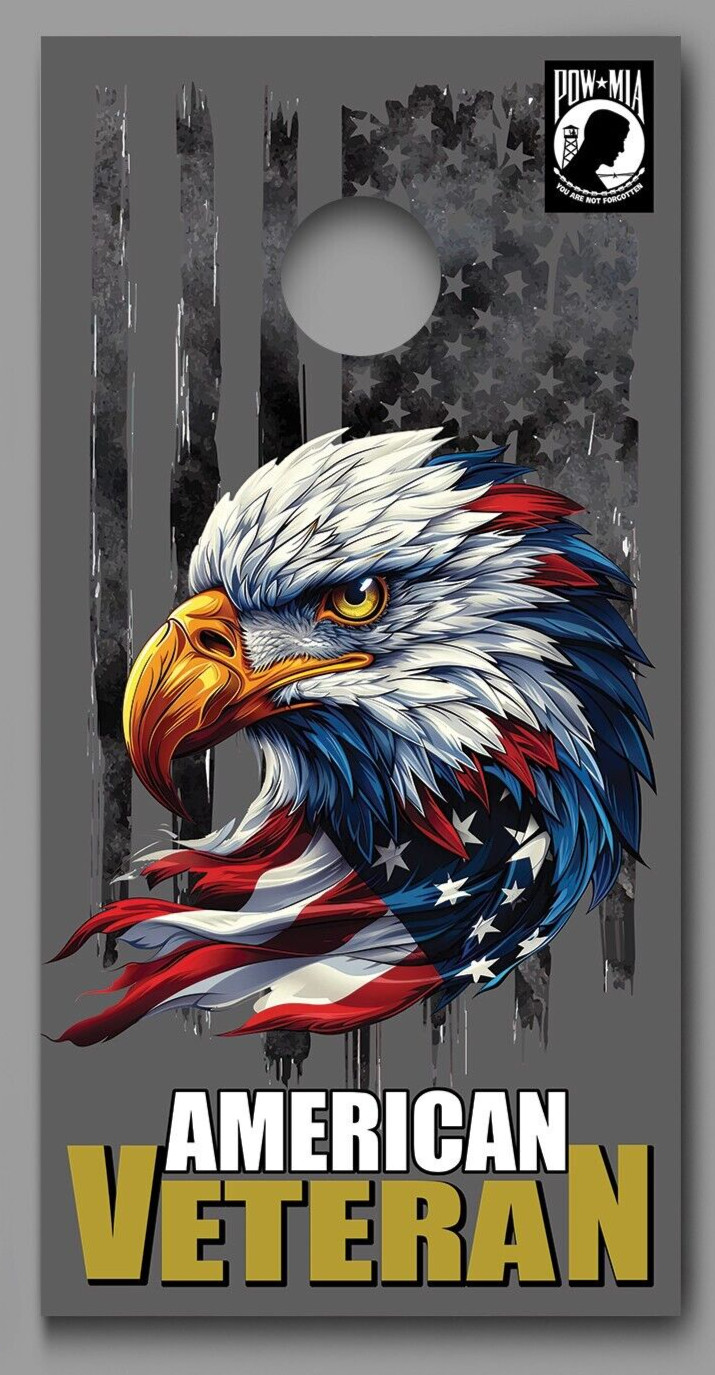 Bald Eagle Veteran American Flag POW Cornhole Decal Wraps