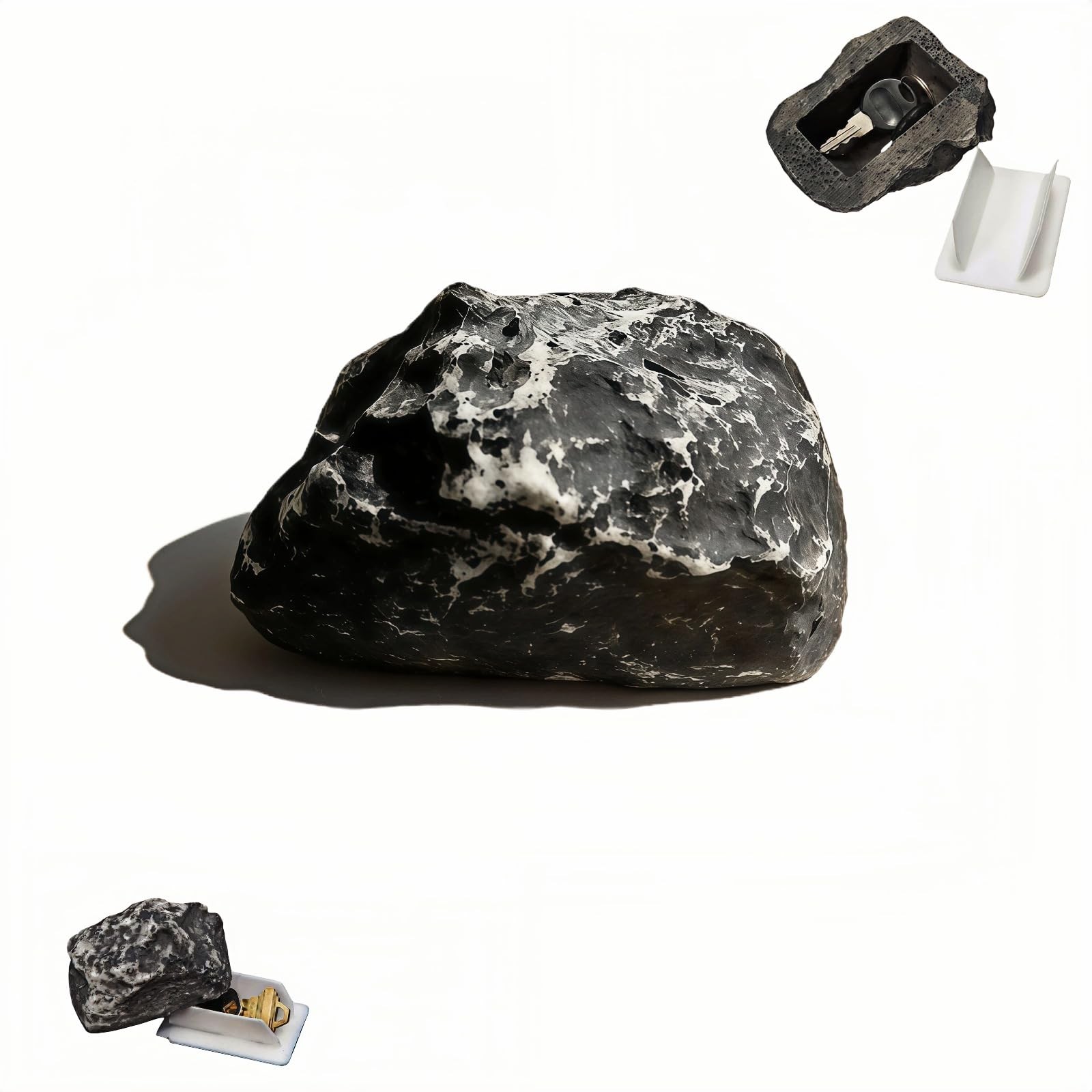 Hide-a-Spare-Key Fake Rock, Waterproof Outdoor Key Holder with Removable Gray