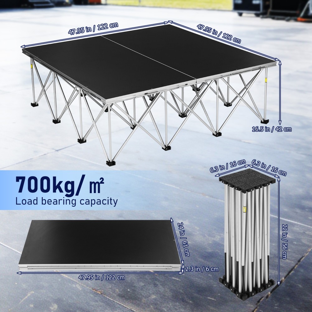 4' x 4' Foldable Stage Portable Stage Platform with16"Folding Riser Legs 1540LBS