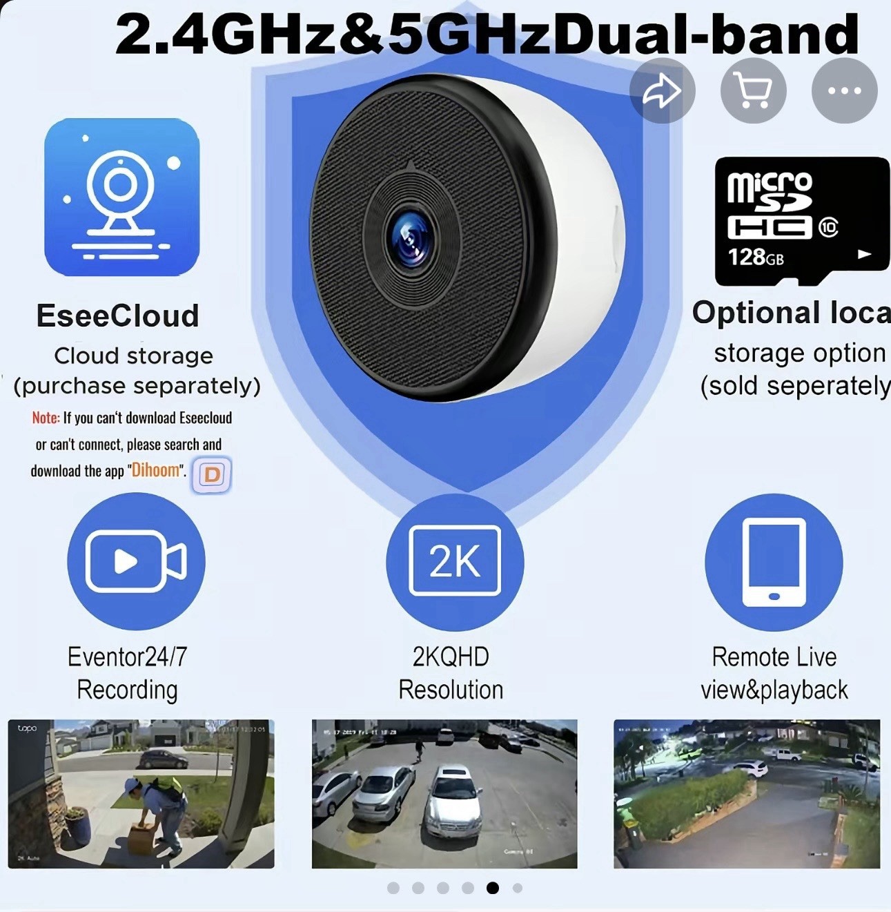 3MP 2K Window Camera 2.4GHz & 5GHz WiFi Indoor Cameras for Home Security with...