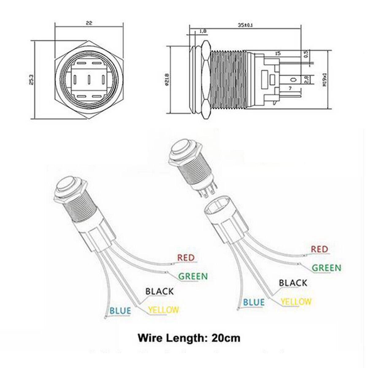 19MM Stainless Steel LED Push Button Push Button Switch Knob Switch CE CCC 12-24V 5A