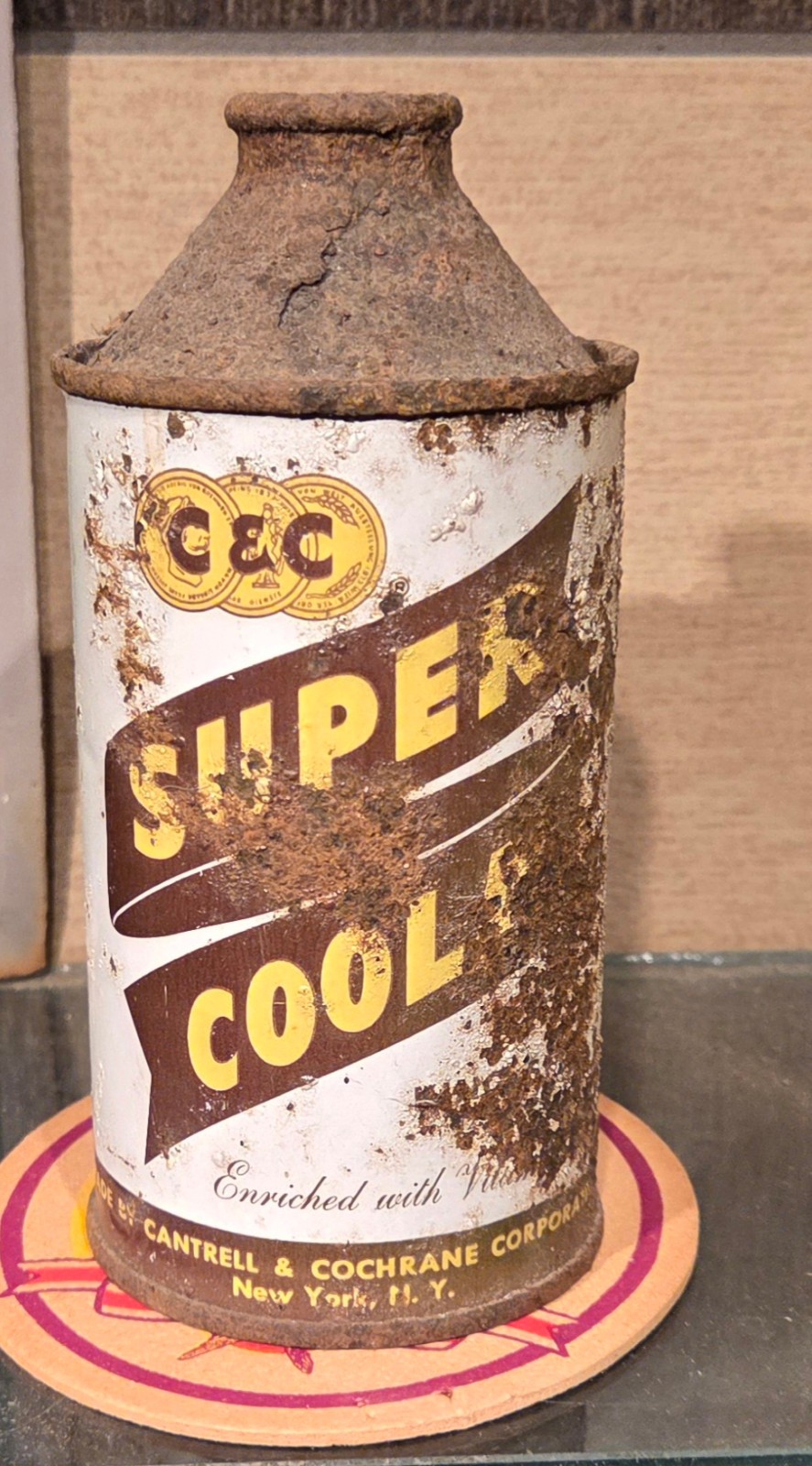 1950S C&C SUPER COOLA CONE TOP SODA CAN CANTRELL & COCHRANE 1 CITY NEW YORK 12OZ