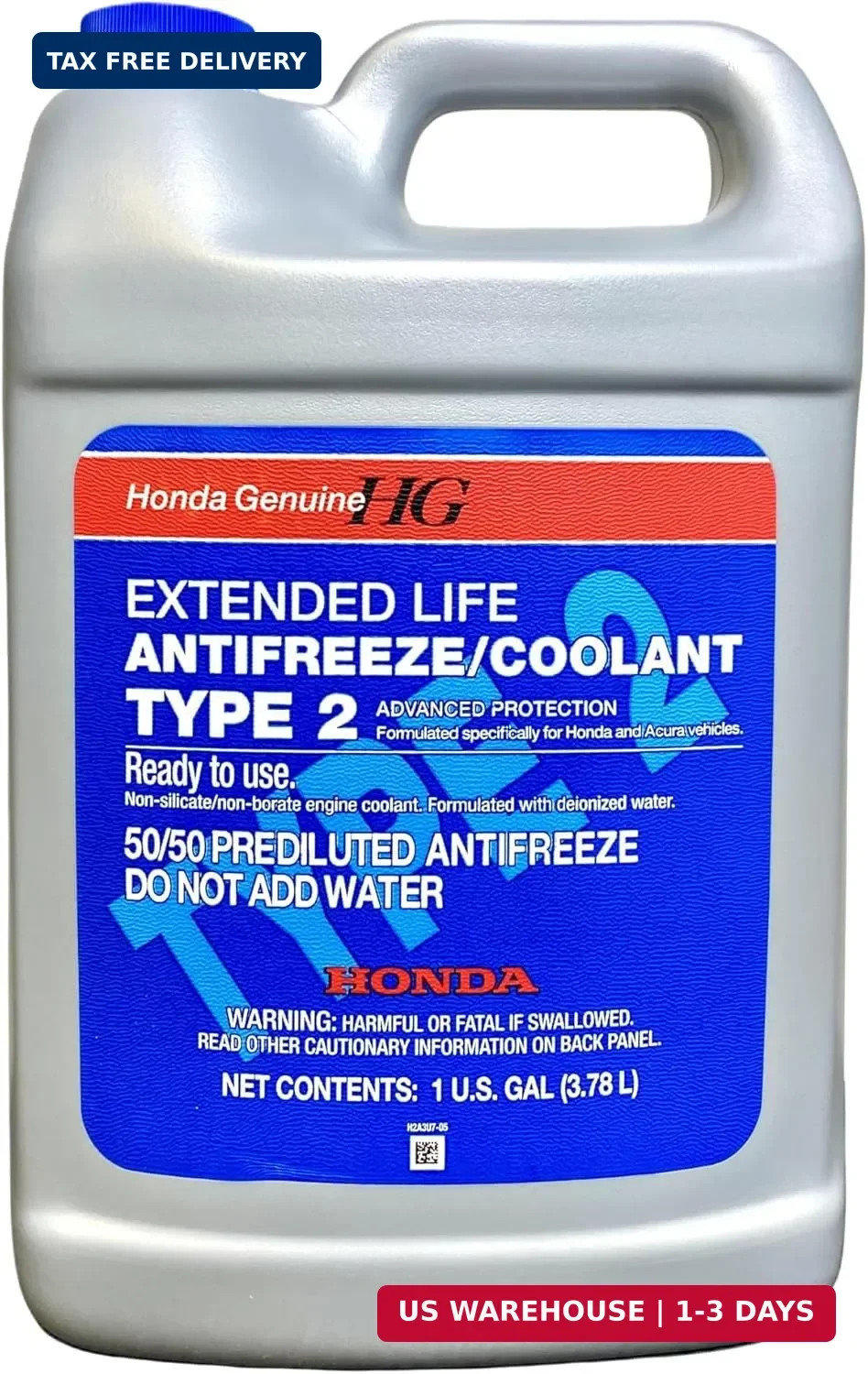 Honda Genuine Extended Life Antifreeze/Coolant Type 2, 50/50 Pre-Diluted, 1 Gall