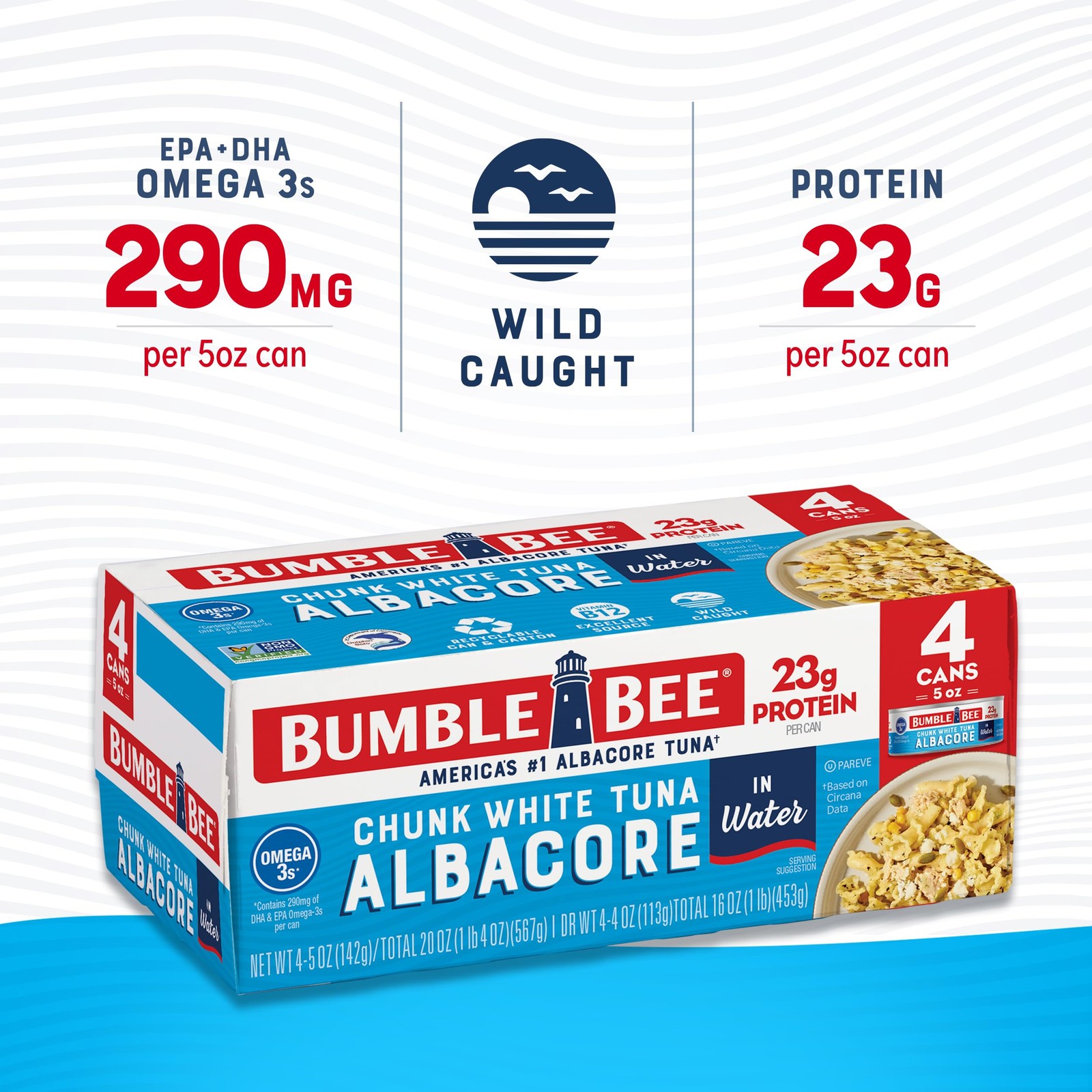 Chunk White Albacore Tuna in Water, 5 oz Can (Pack of 4) - Wild Caught Tuna -...