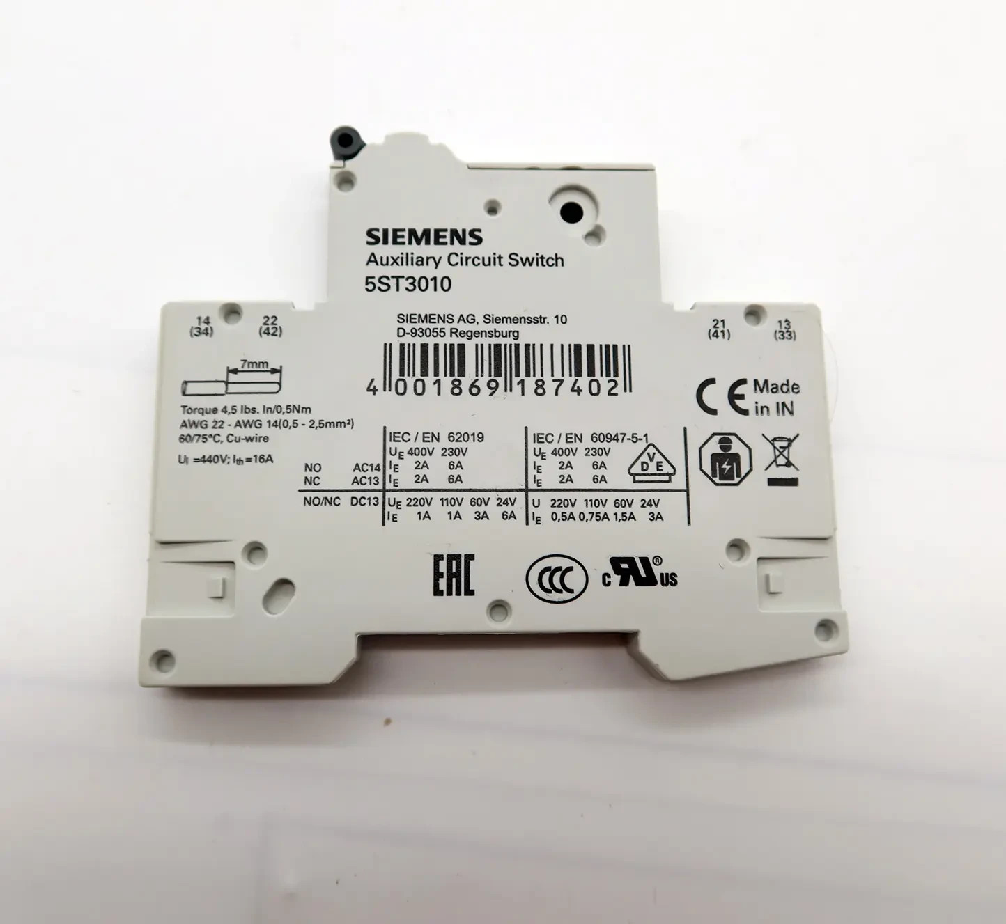 5ST3010 *Siemens* auxiliary switch