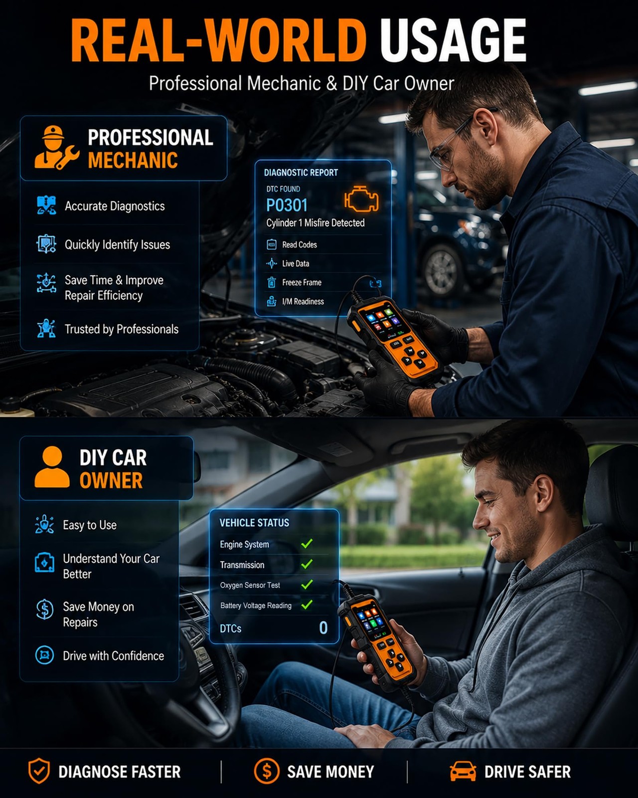 Vecooneen OBD2 Scanner M6,Car OBDII Diagnostic Code Reader,with Orange