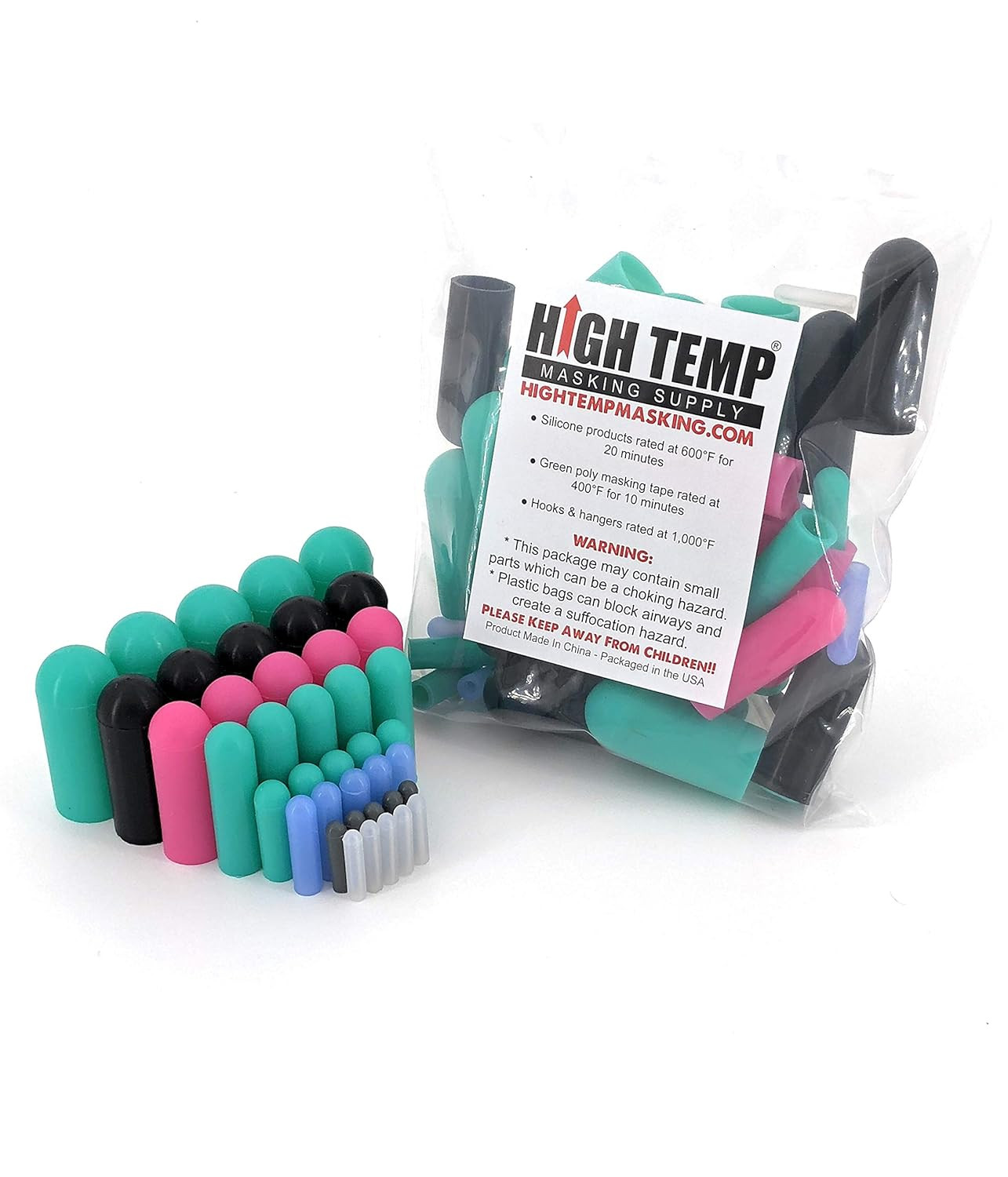High Temp Masking Supply 40 Piece Silicone Rubber Cap Set - Sizes 3/32" to 3/4"