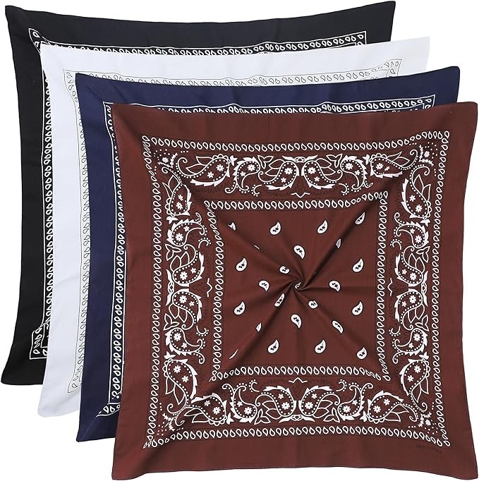 100% Cotton 27"x27" Large Bandanas For Men & Women White/Black/Navy Blue/Brown